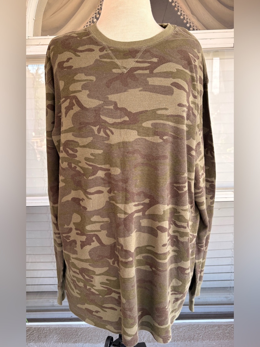 Basic Editions Men's Olive and Tan Camo Long Sleeve Shirt